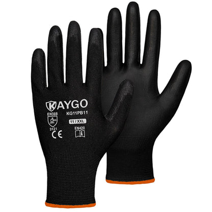 KAYGO Safety Work Gloves for Men Women, PU Coated Palm & Fingers, KG11P