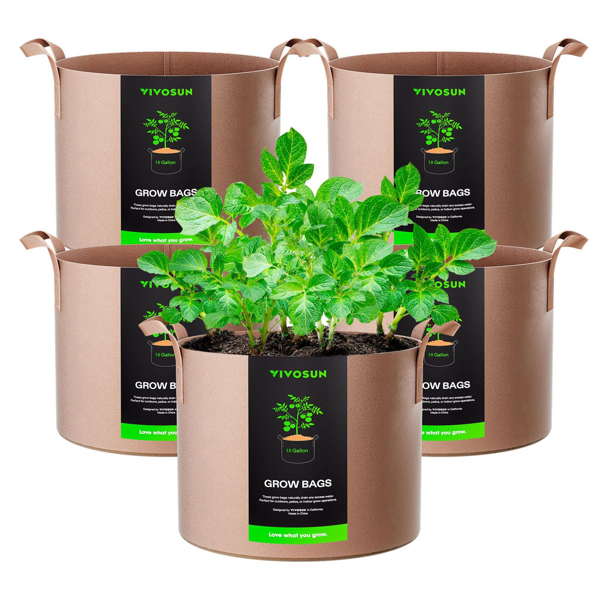 VIVOSUN 5-Pack 5 Gallon Plant Grow Bags Fabric Pots with Handles