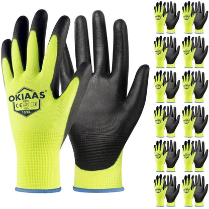OKIAAS Men's Ultra-Thin and Lightweight Working Gloves with Grip, 12 Pairs, Black, Medium