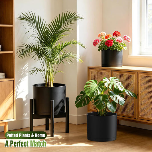 10/9/8 Inch Plant Pots 3 Pack, with Drainage Hole & Saucers