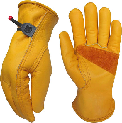 Heavy-Duty Cowhide Work Gloves Leather Work Gloves for Industrial/Mechanic/Gardening/Cutting/logging/Yard/Construction/Motorcycle/Farm, Men & Women (Large (1 Pair))