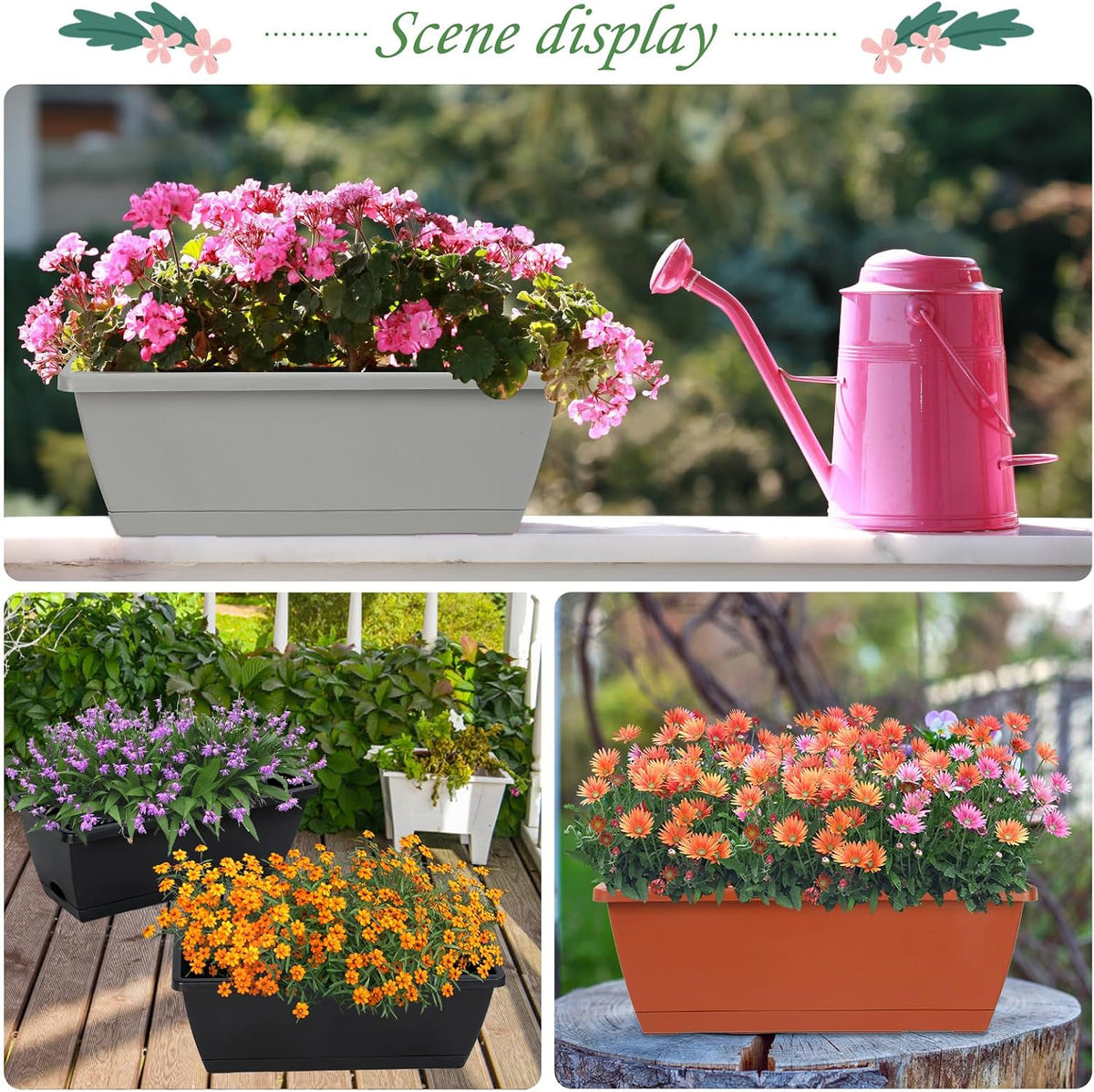 12Pcs 17Inches Rectangle Planter Box with Drainage Holes and Trays