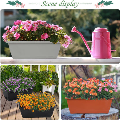 12Pcs 17Inches Rectangle Planter Box with Drainage Holes and Trays