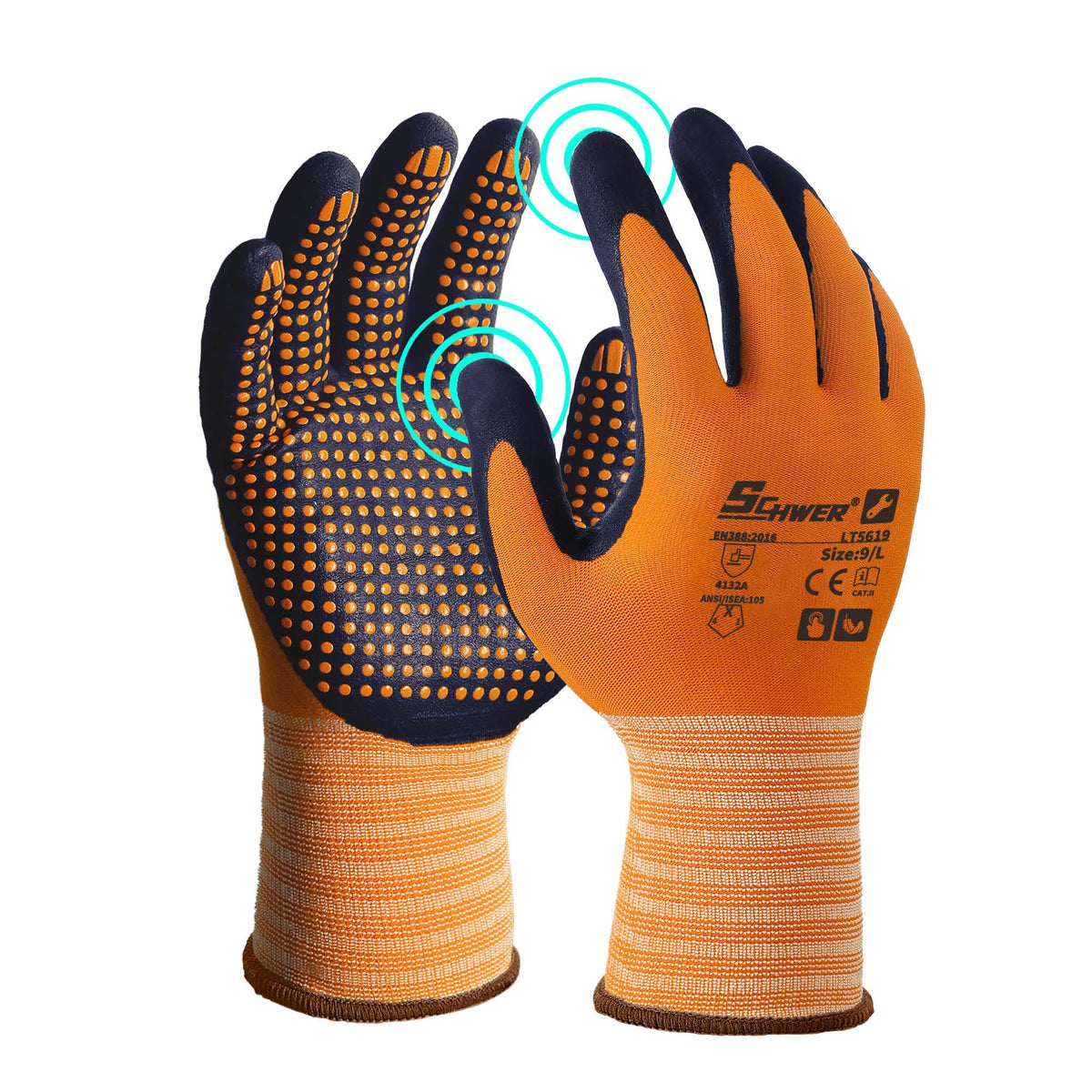Schwer 3/6/12 Pairs Safety Work Gloves, MicroDot Abrasion & Grip, LT5619, L