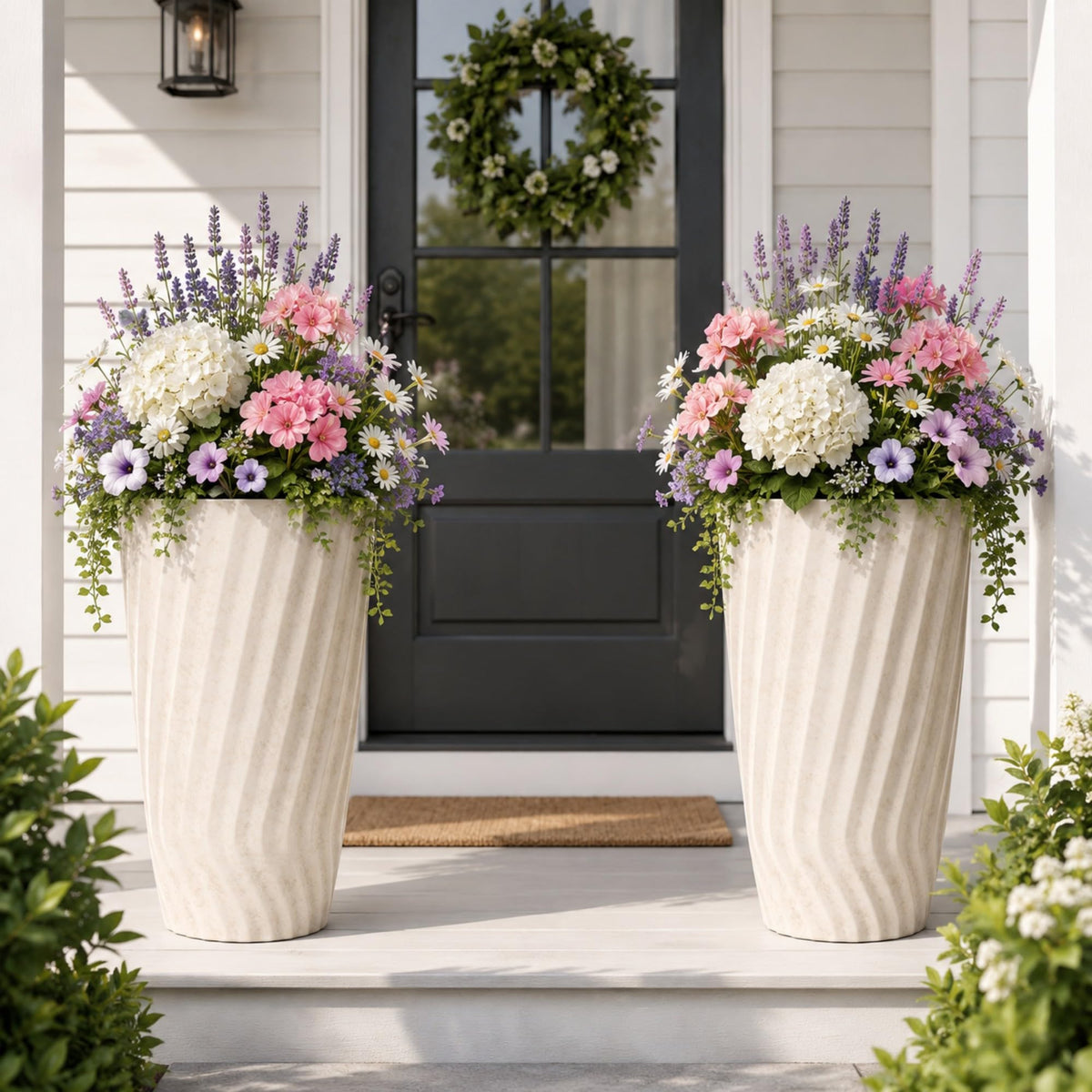 Autodaya 15" Large Planters for Outdoor Plants Set of 2 Plastic Flower Pots