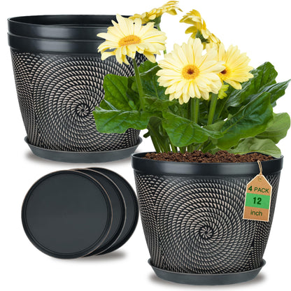 Quarut 12 Inch Pots for Plants,4 Pack Large Flower Pots with Drainage Hole