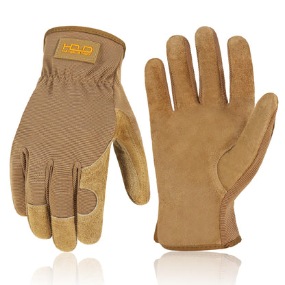HANDLANDY Leather Gardening Gloves, Leather Work Gloves for Men Women