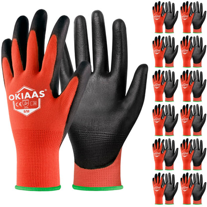 OKIAAS Men's Ultra-Thin and Lightweight Working Gloves with Grip, 12 Pairs, Black, Medium