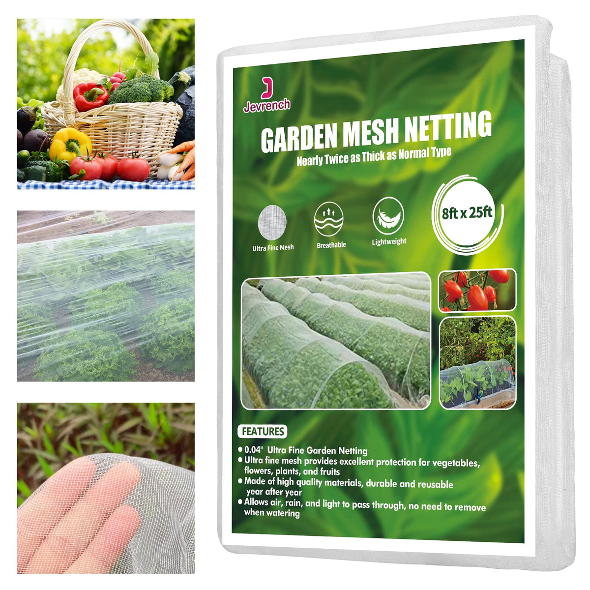 Jevrench 4 x 25 ft Garden Netting Row Cover, Ultra Fine Mesh for Plants