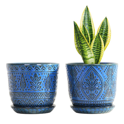Gepege Ceramic Plant Pots, 6 Inch Indoor Planters with Drainage & Saucers