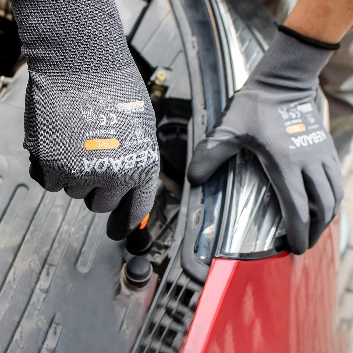 Kebada W1 Safety Work Gloves for Men & Women, Touchscreen, PU Coated