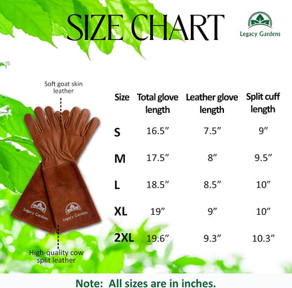 Leather Gardening Gloves for Women & Men, Long Garden Gloves, Cowhide Gauntlet Rose Pruning Thorn Resistant, Forearm Protection, Small, Brown