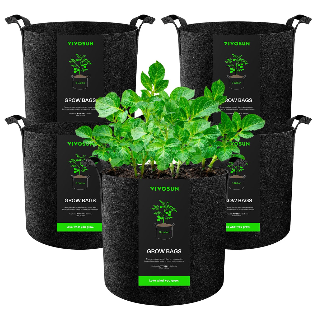 VIVOSUN 5-Pack 5 Gallon Plant Grow Bags Fabric Pots with Handles