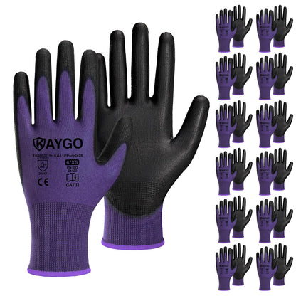 KAYGO Safety Work Gloves for Men Women, PU Coated Palm & Fingers, KG11P