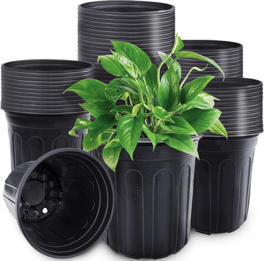 60 Pcs 1 Gallon Plant Nursery Pots,Plastic Seed Starter Pot with Drainage Holes,Plastic Plant Pots for Planting,Cuttings,Transplanting,Home Garden(Black)