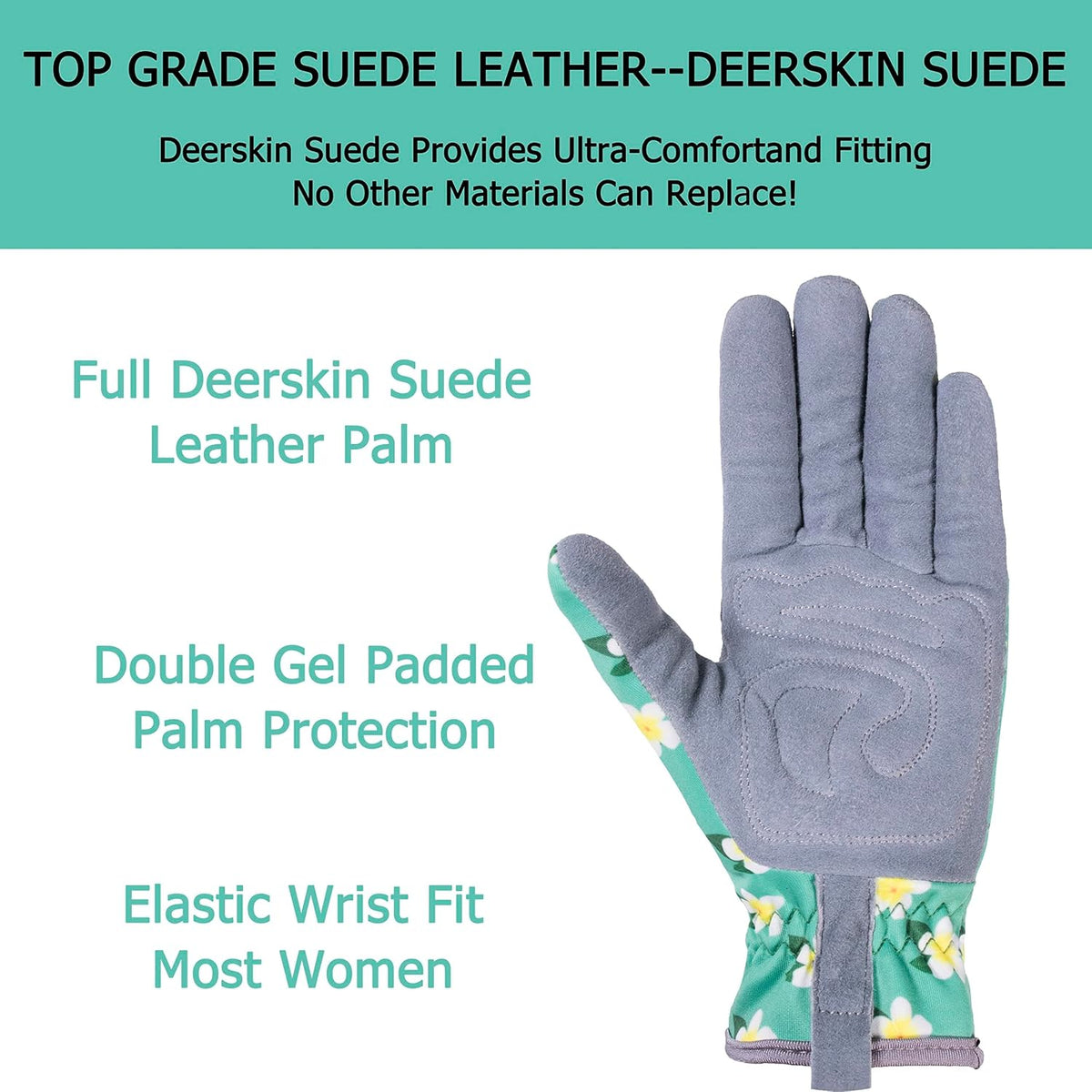 SKYDEER Premium Genuine Deerskin Suede Women's Gardening Gloves, Ultra-Soft Padded, Comfort Fit for Work, Medium, SD6611/M