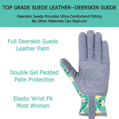 SKYDEER Premium Genuine Deerskin Suede Women's Gardening Gloves, Ultra-Soft Padded, Comfort Fit for Work, Medium, SD6611/M