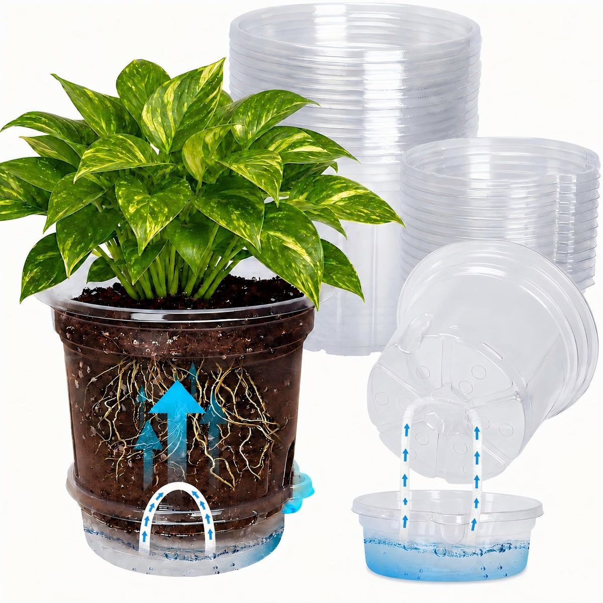 MIXC 18 Pack 6.5/5/4 Inch Self Watering Pots for Indoor Plants-Clear