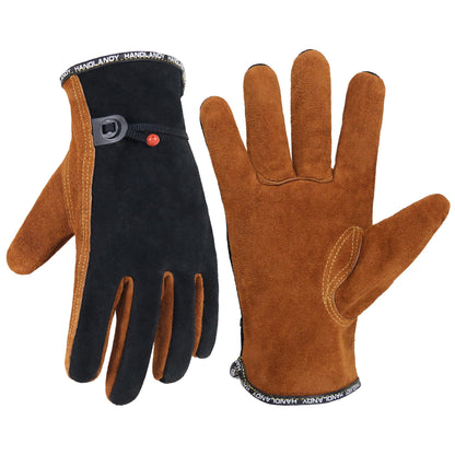 HANDLANDY Leather Gardening Gloves, Leather Work Gloves for Men Women