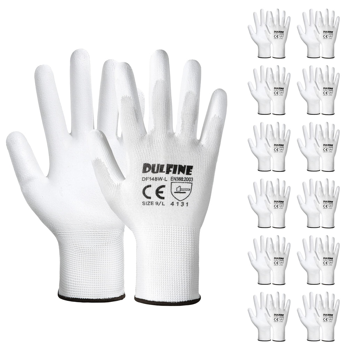 DULFINE Safety Work Gloves for Men & Women 12 Pairs, PU Coated Red L