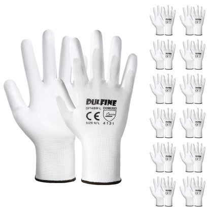 DULFINE Safety Work Gloves for Men & Women 12 Pairs, PU Coated Red L