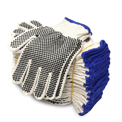 Evridwear Cotton Polyester String Knit Shell Safety Protection Work Gloves for Painter Mechanic Industrial Warehouse Gardening Construction Men & Women 12 Pairs, With Two Side dots, L Size