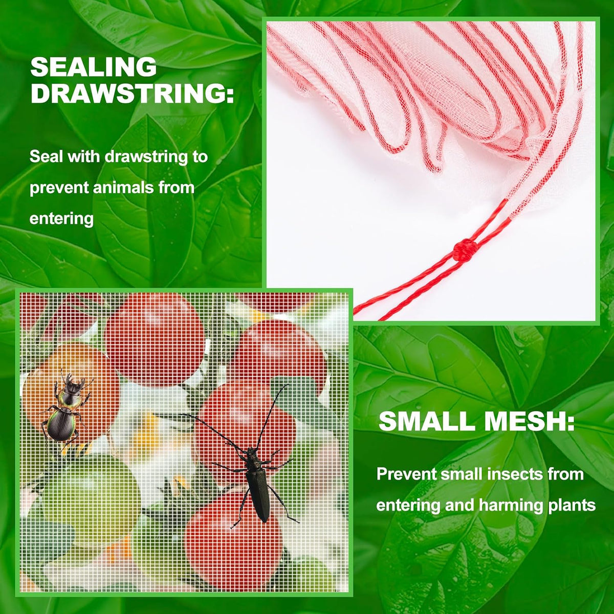 Insect Bird Barrier Mesh, 3.5 x4.6FT Garden Netting Barrier with Drawstring