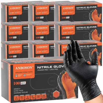 ANBOSON 10 Mil Heavy Duty Mechanic Nitrile Gloves, Large Black 100 Count