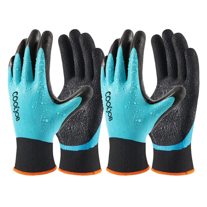COOLJOB 2 Pairs Waterproof Gardening Work Gloves with grip, S