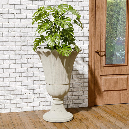 Tall Plastic Urn Planters and Pedestal - 24" Outdoor Planter Beige
