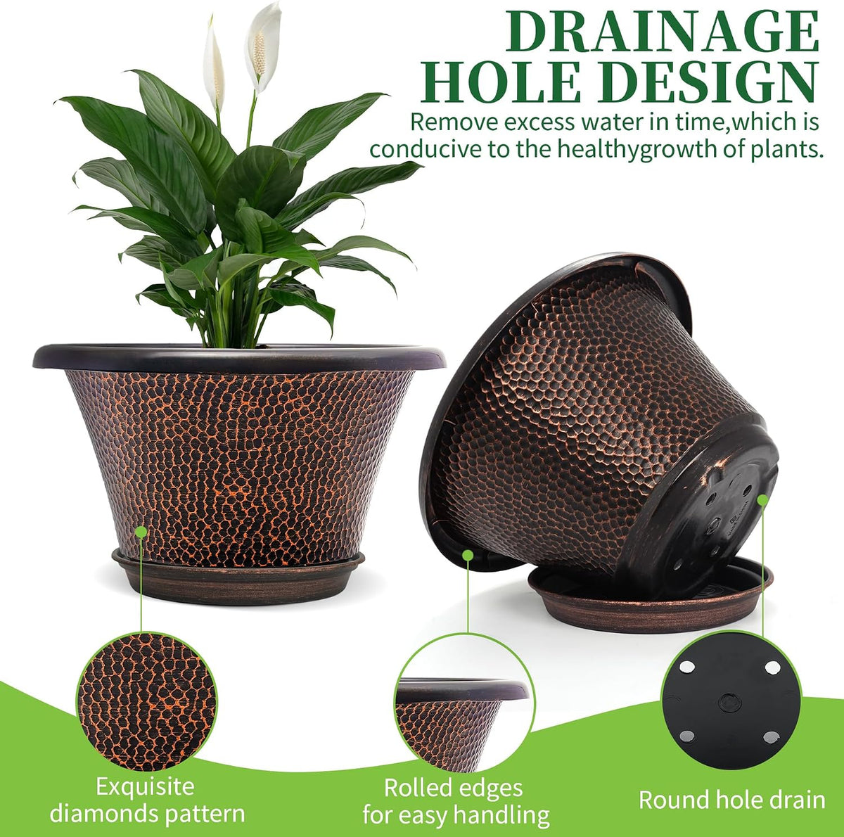 Quarut 12 Inch Pots for Plants,4 Pack Large Flower Pots with Drainage Hole