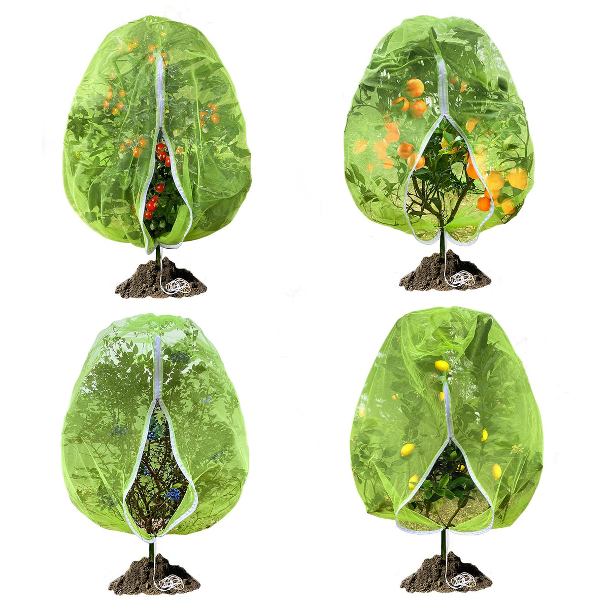 Fruit Tree Netting, RIFNY 3.9 X 3.3 FT Blueberry Bush Netting Cover with Zipper Drawstring, Outdoor Mosquito Net Garden Netting Cover Protector Plant from Birds Cicadas Animals Insect (4 PCS, White)