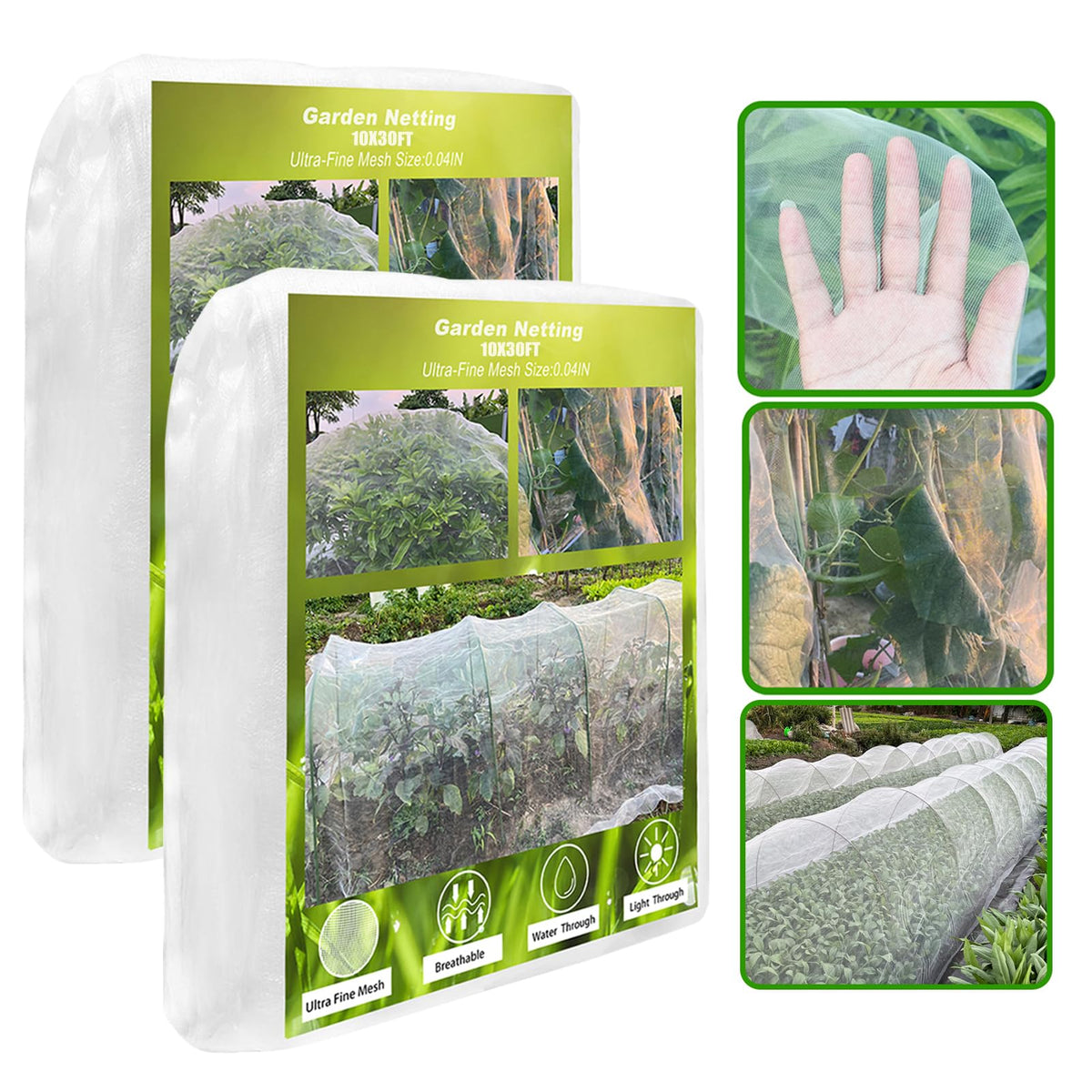 2 Pack 10X30FT Garden Netting, Garden Netting for Raised Beds, Ultra Fine Insect Netting for Vegetable Flowers Fruits, Garden Mesh Plant Cover Row Cover Barrier Protection Net for Birds