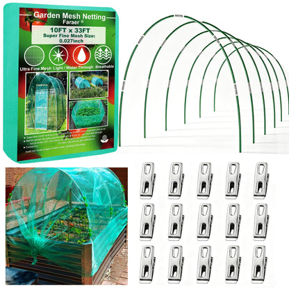Garden Netting Kit for Raised Beds,6set Garden Hoops,10x33ft Insect Netting