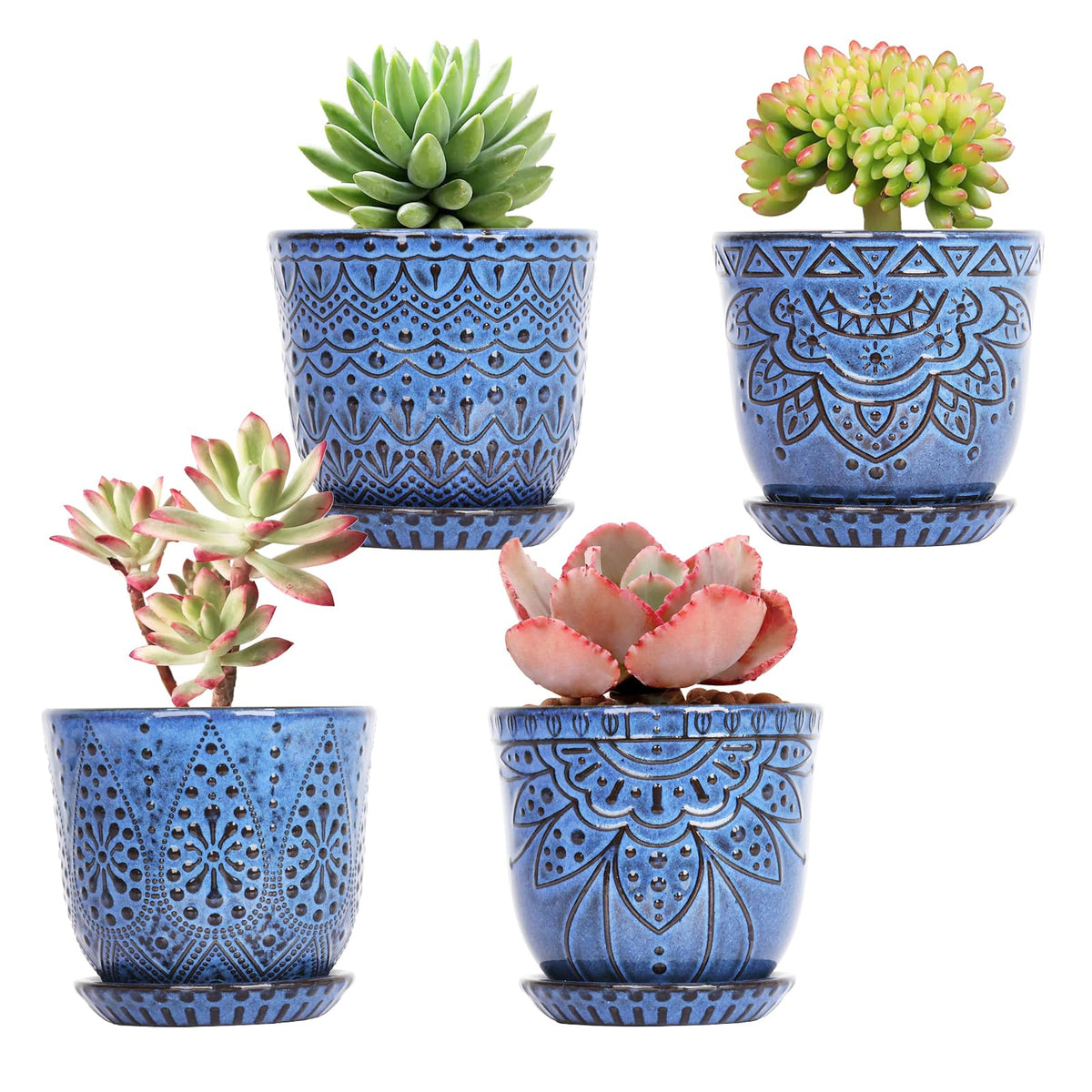 Gepege Ceramic Plant Pots, 6 Inch Indoor Planters with Drainage & Saucers