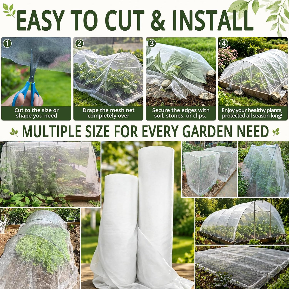8Ft x 10FT Garden Netting, Fine Mesh Insect Netting for Plant Protection