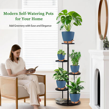 Self Watering Pots for Inoor Ourdoor Plants 8/7/6.5/6/5" Plastic Planters