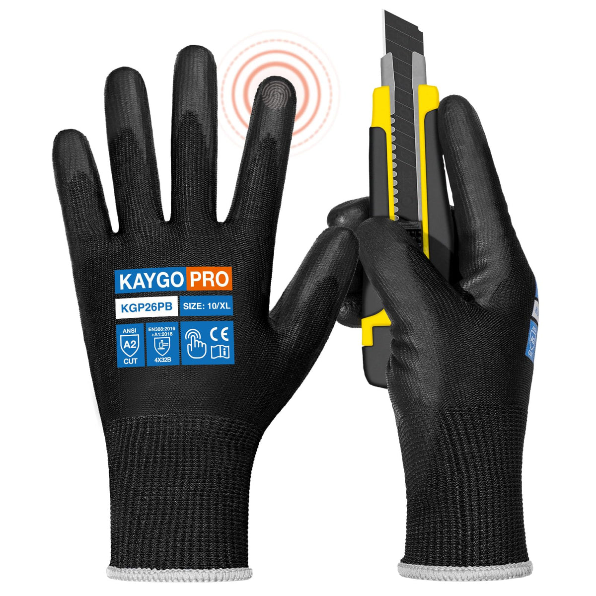 KAYGO Safety Work Gloves for Men Women, PU Coated Palm & Fingers, KG11P