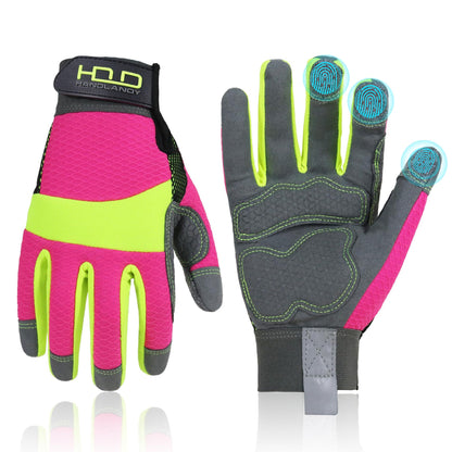 HANDLANDY Work Gloves for Women, Breathable Leather Gardening Glove for Yard Maintenance, Hand Protection with Touch Screen