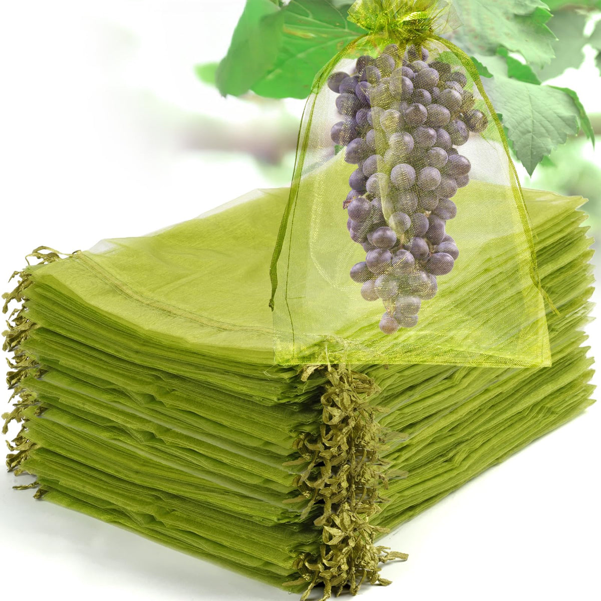 50 Pcs Fruit Protection Bags, 6×9 in Mesh Cover Nets for Tree, Green