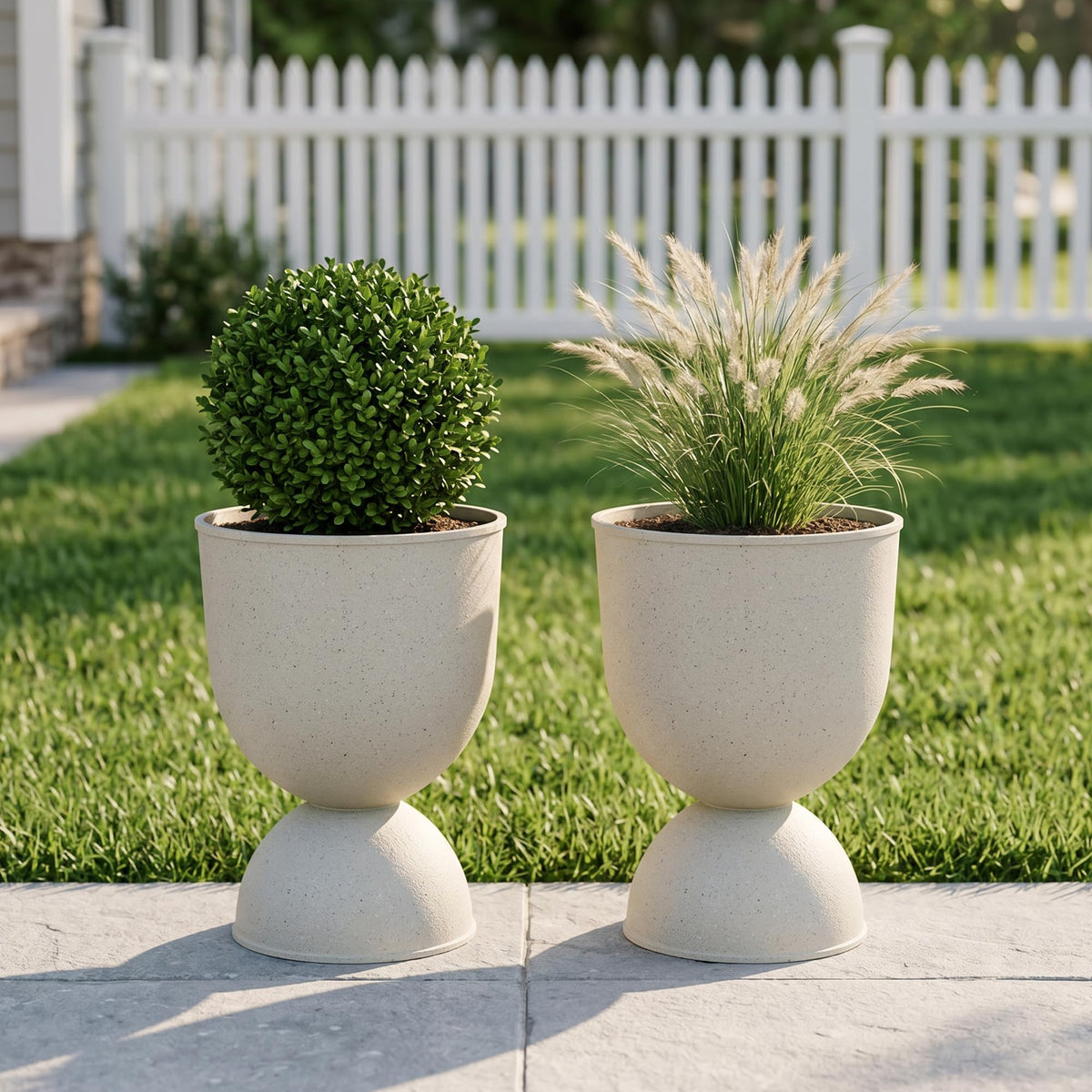 KOL 15 Inch Tall Planters, Beige Plastic Urn Planters, 2 Pack