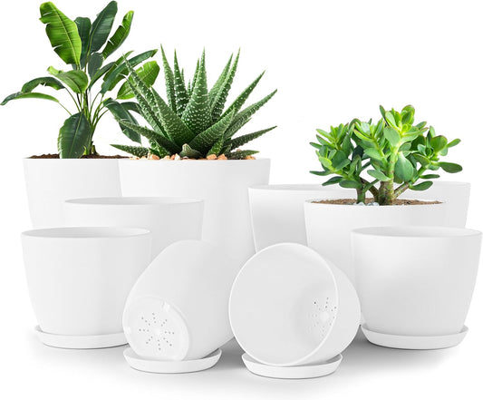 Plant Pots Indoor with Drainage, 10 Pack Multi-Size Planters Set, White