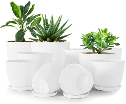 Plant Pots Indoor with Drainage, 5 Pack Multi-Size Planters Set, White