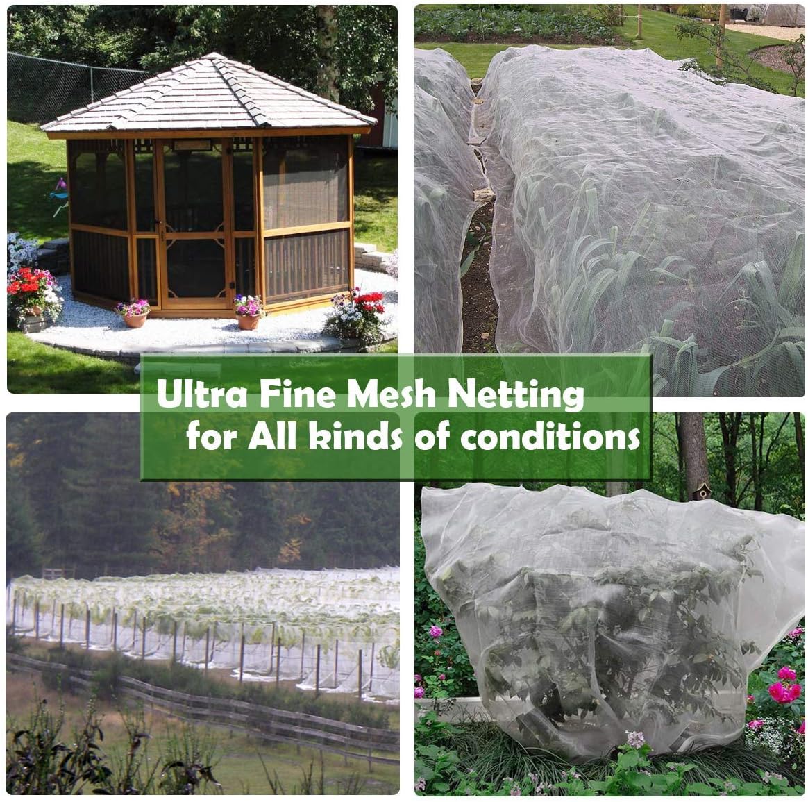 Garden Barrier Netting, Plant Covers 10x10Ft Ultra Fine Mesh Netting Protect for Vegetable Plants Fruits Flowers Crops Greenhouse Row Covers Raised Bed Barrier Screen Birds Protection Net (10x10ft)