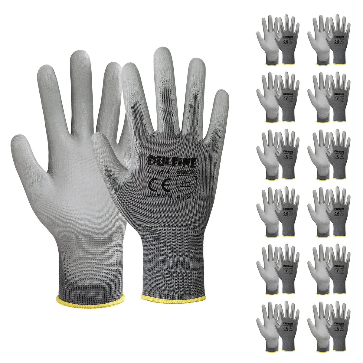 DULFINE Safety Work Gloves for Men & Women 12 Pairs, PU Coated Red L