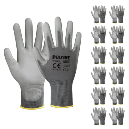 DULFINE Safety Work Gloves for Men & Women 12 Pairs, PU Coated Red L