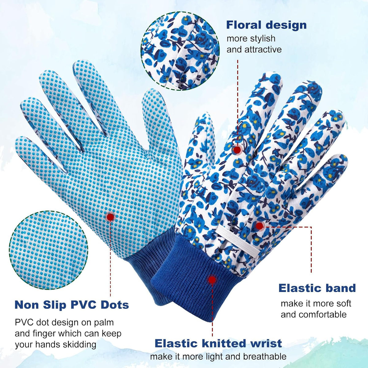 Queekay 8 Pairs Garden Gloves for Women Floral Gardening Gloves Breathable Cotton with Grip