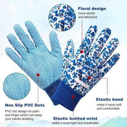 Queekay 8 Pairs Garden Gloves for Women Floral Gardening Gloves Breathable Cotton with Grip