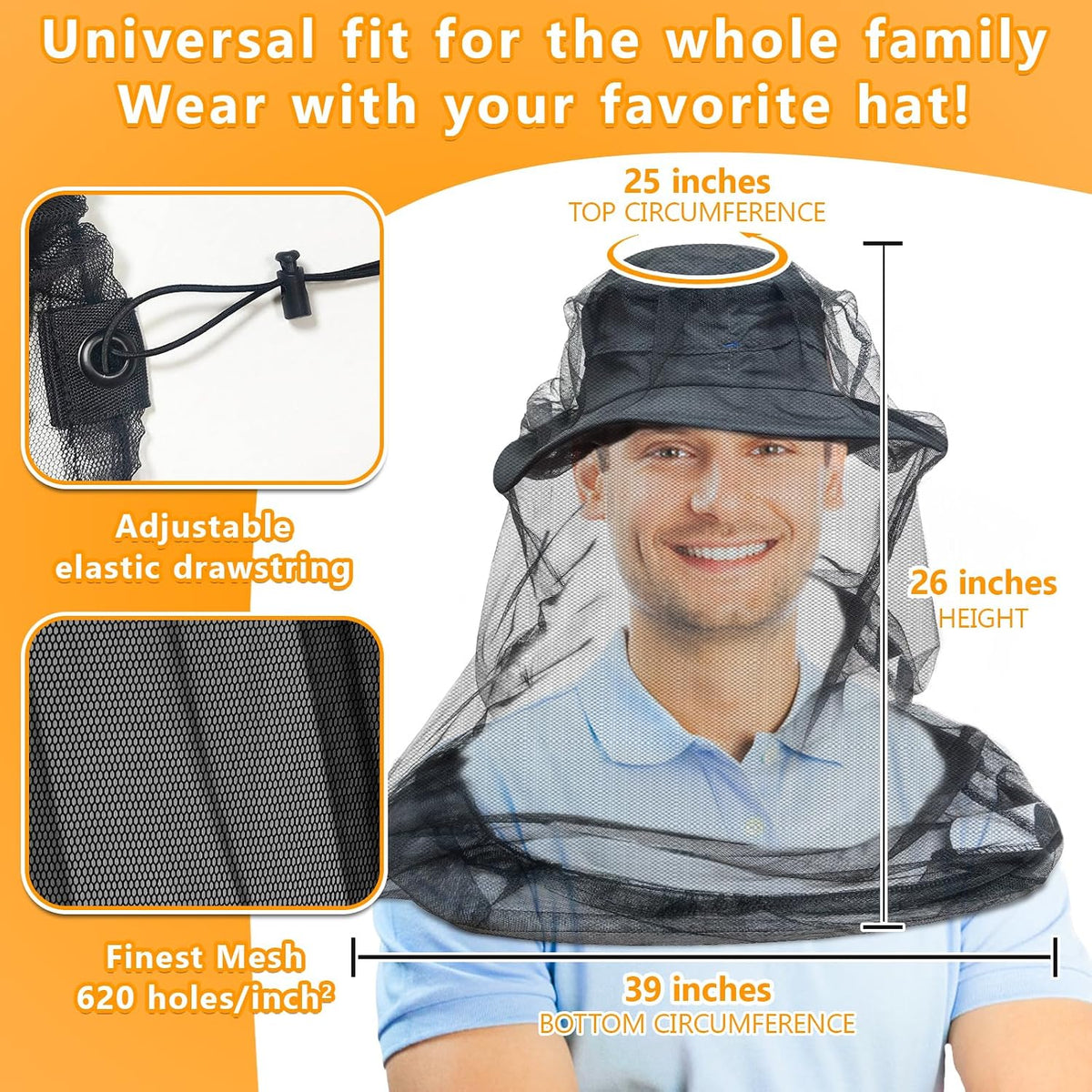 Mosquito Head Net for Insects 2 Pack,Ultra Large Breathable net for Bugs