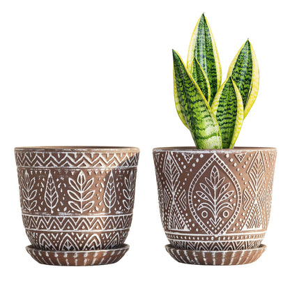 Gepege Ceramic Plant Pots, 6 Inch Indoor Planters with Drainage & Saucers